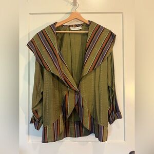 Vtg 80s Componix Shawl Collared Striped Lagenlook Artsy Eclectic Blazer Sz M